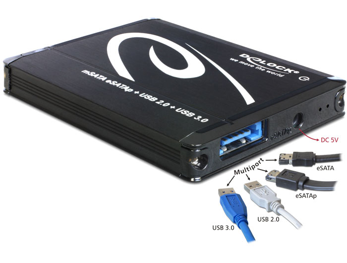 Delock 42508 Multi-Port [eSATA(p), USB 3.0] External for mSATA 6Gb/s SSD - DISCONTINUED